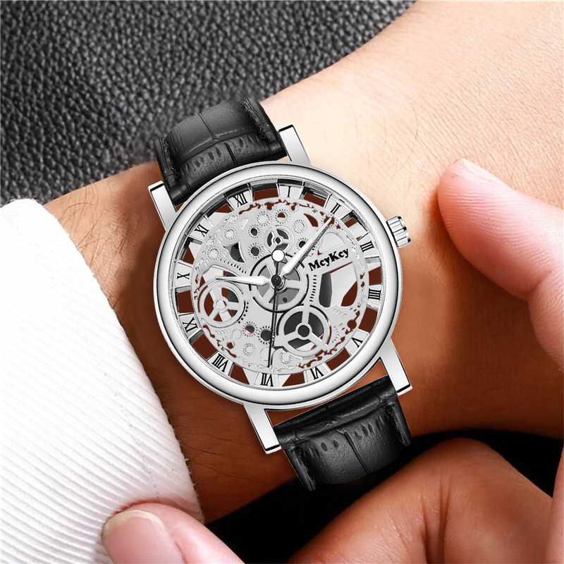 New model watch: Men's transparent hollow-out imitation mechanical watch, men's leather strap quartz wristwatch, wholesale in stock New model watch: Men's transparent hollow-out imitation mechanical watch, men's leather strap quartz wristwatch, wholesale in stock