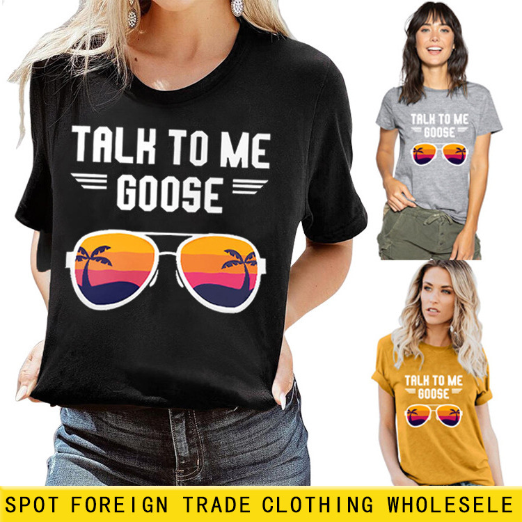 Talk to me gooseカジュアルゆるい半袖欧米ファッション女装アマゾン対外貿易卸売りtシャツ|undefined