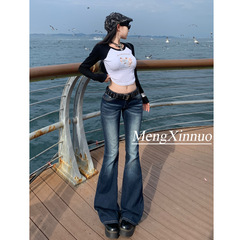 美式复古低腰微喇牛仔裤女2025新款辣妹百搭修身包臀高街喇叭裤子