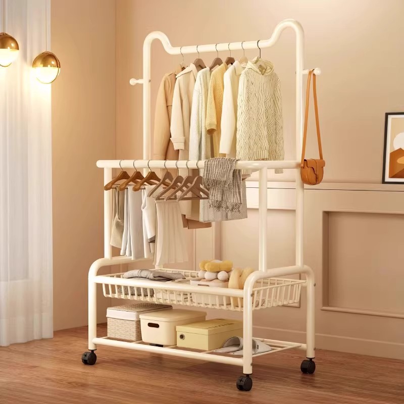 Double-Pole Clothes Drying Rack, Removable Coat Rack, Floor-Standing Indoor Room Clothes Rack, Home Bedroom Clothes Storage Rack