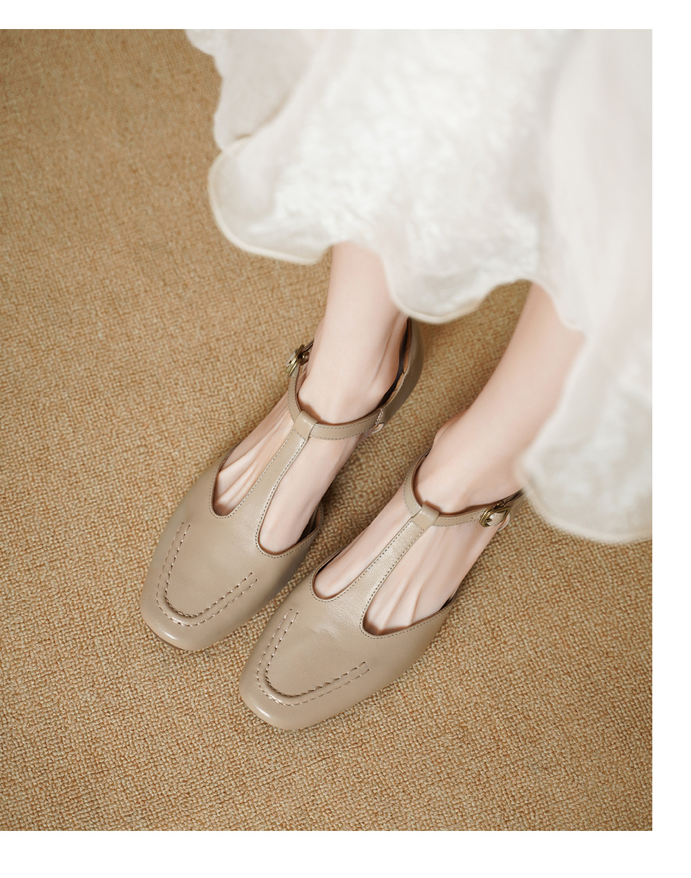Sandal nữ cao gót mũi nhọn quai chữ T da cừu, gót 5 cm — đen chi tiết 6