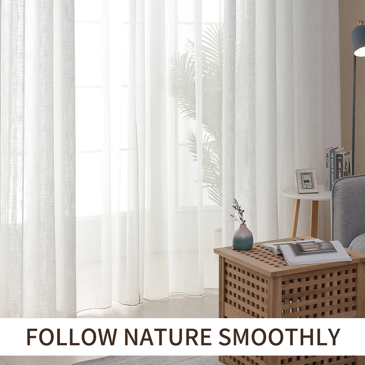 Amazon transfronterizo de color sólido gran abdomen de cáñamo pantalla de ventana de barra de presión de línea cortina de sala de estar terminada TEMU venta spot