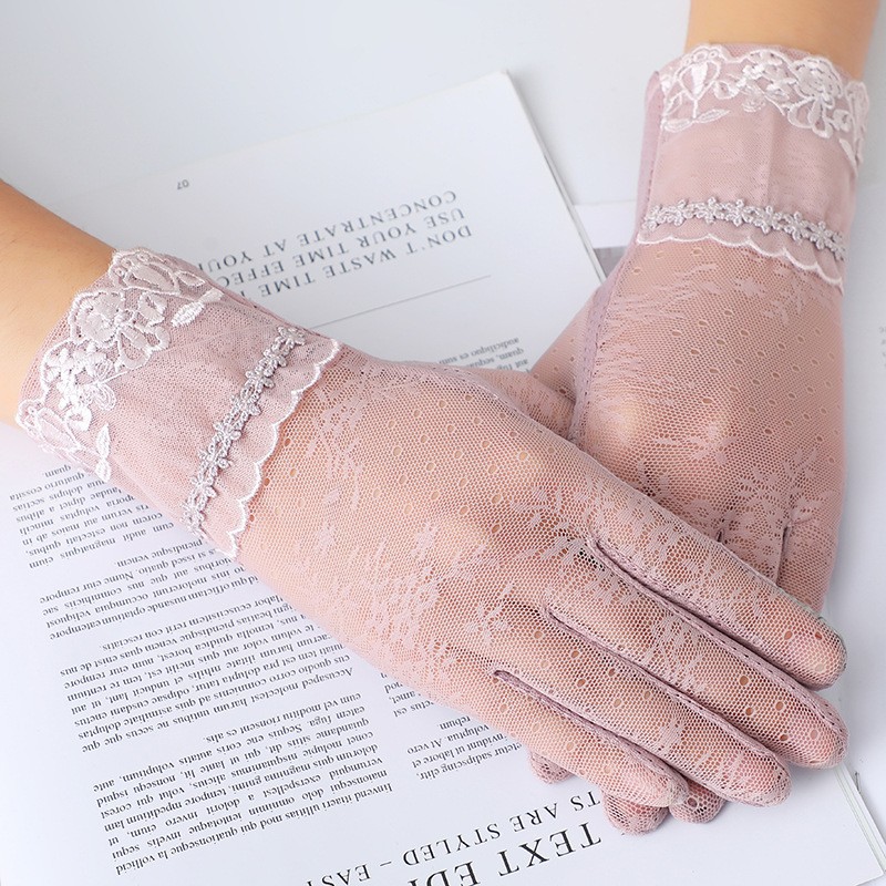Guantes de protección solar para mujer primavera y verano guantes de pantalla táctil delgada de encaje conducción transpirable sombrilla guantes de equitación al aire libre