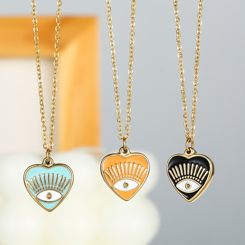 Fashion Heart Shape Eye Stainless Steel Titanium Steel Enamel Plating Pendant Necklace 1 Piece display picture 4