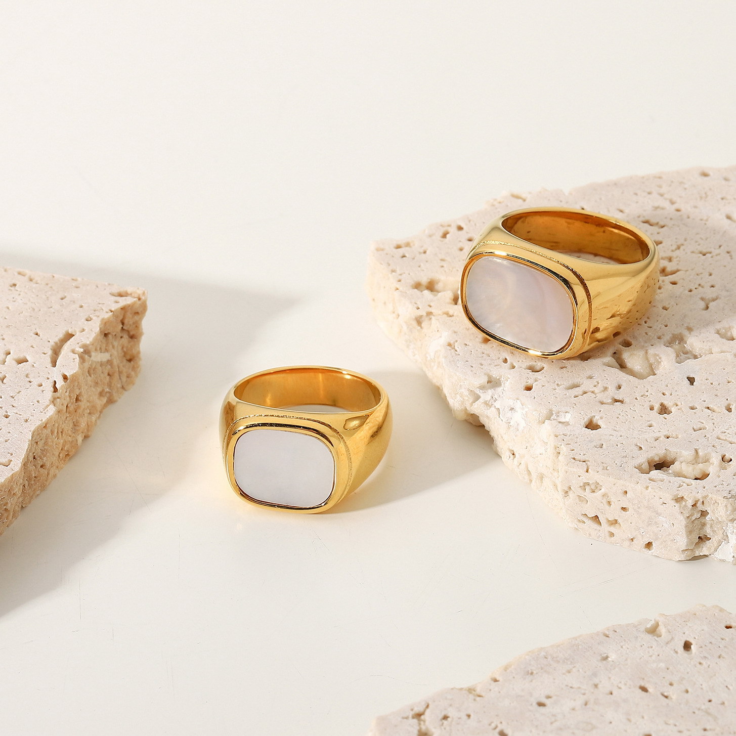 Fashion Geometric Stainless Steel Rings Metal Inlaid Shell Shell Stainless Steel Rings