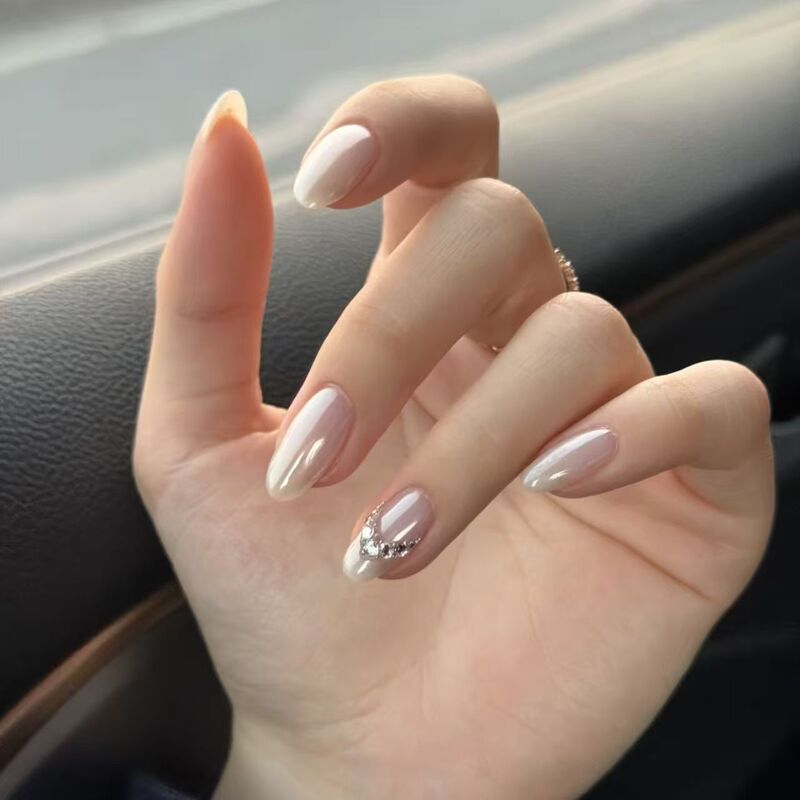 Purely Handmade Wearable Nails, Hailey Nails, Sparkling Diamond Moonlight Powder, Ins Style, Whitening, Simple and Sparkling, Removable Nail Art Patches
