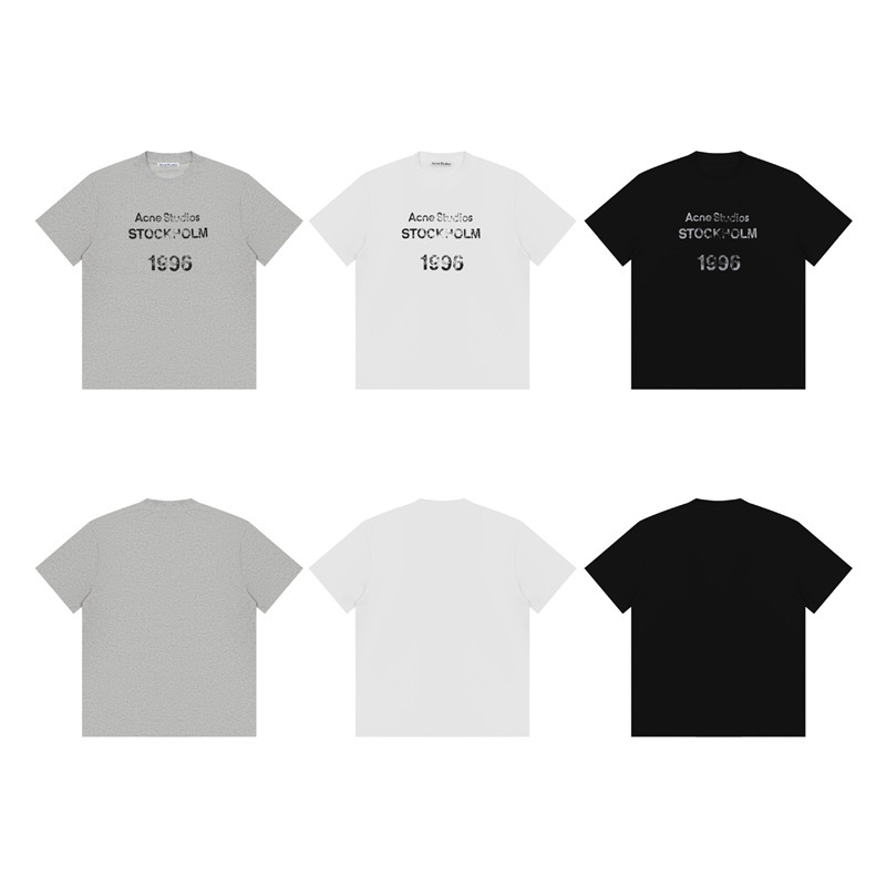 24 Summer Ac Letter Short-Sleeved Men's and Women's Retro Distressed 1996 Letter Print Tie-Dye Edge Frayed Round Neck T-Shirt