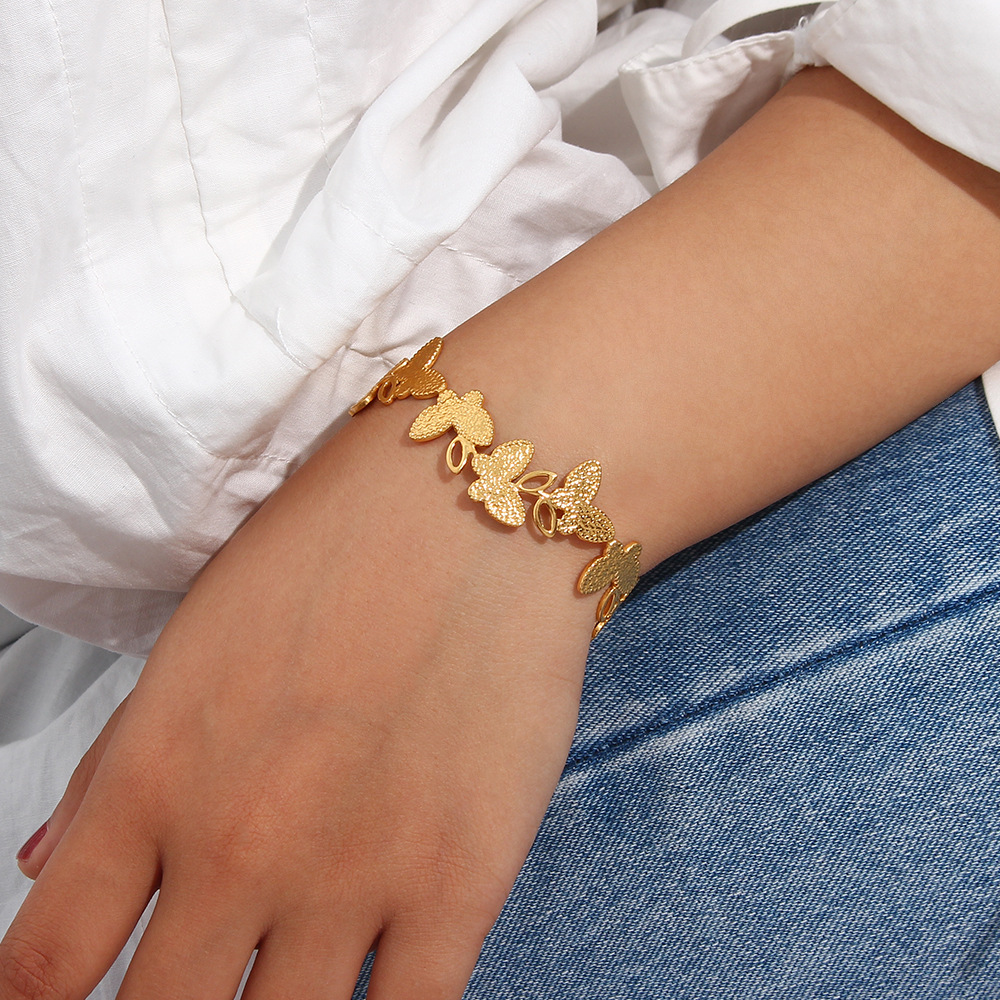 Fashion Bracelet Ornament Stainless Steel Plated 18k Golden Open-end Butterfly Bracelet display picture 6