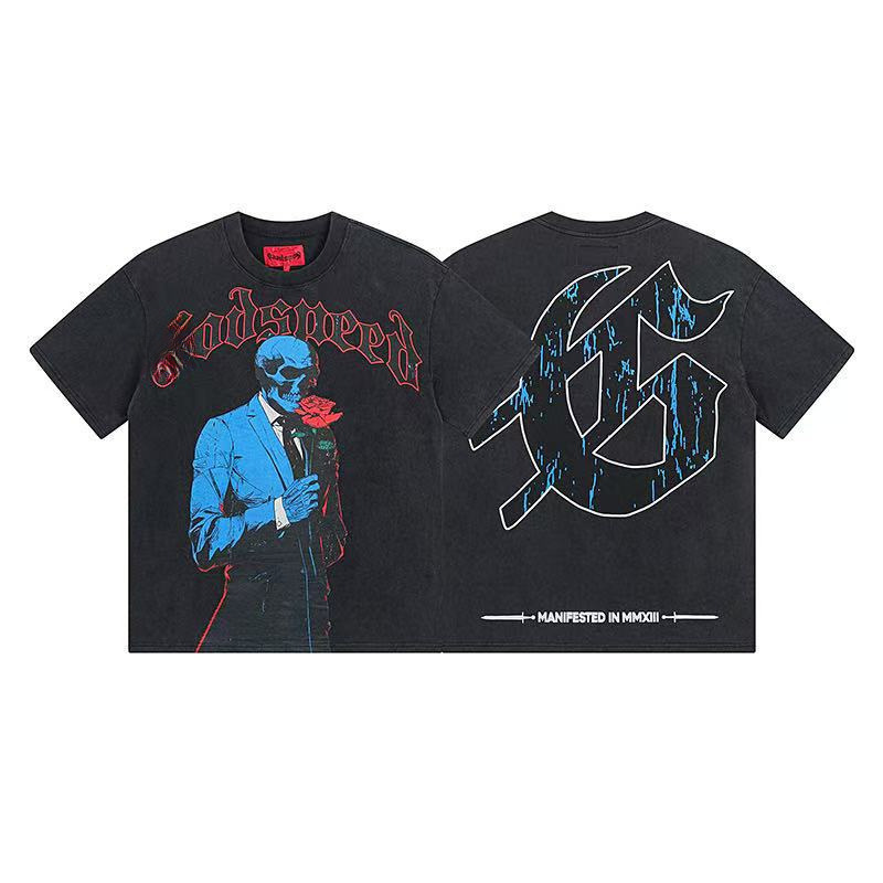 25ss アメリカのトレンディなブランド GOD ロックバンド ヒップホップ レタープリント 半袖 高品質 コットン Tシャツ カップル同スタイル|undefined