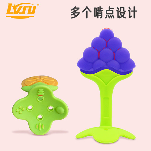 LVSU Fruit Teether Infant Hand Protection Baby Toy, Food-Grade Teething Rattles