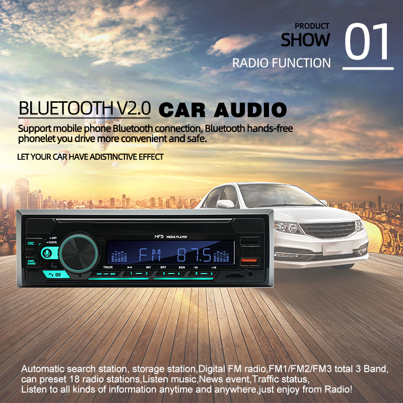 740 Single-Cylinder Long Double USB Car Bluetooth Mp3 Player 12V Neutral Fm Radio Cross-Border Hot Sale