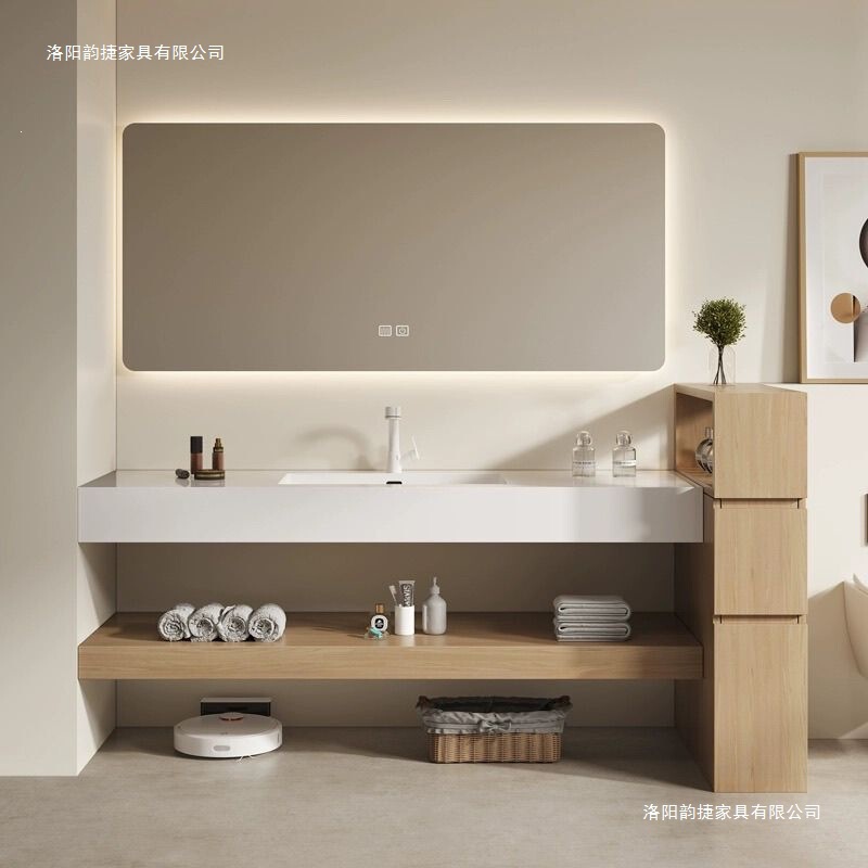 Designed Washbasin Cabinet Combination Bathroom Vanity with Seamless Integrated Rock Slab Basin Washbasin Sink Bathroom Cabinet