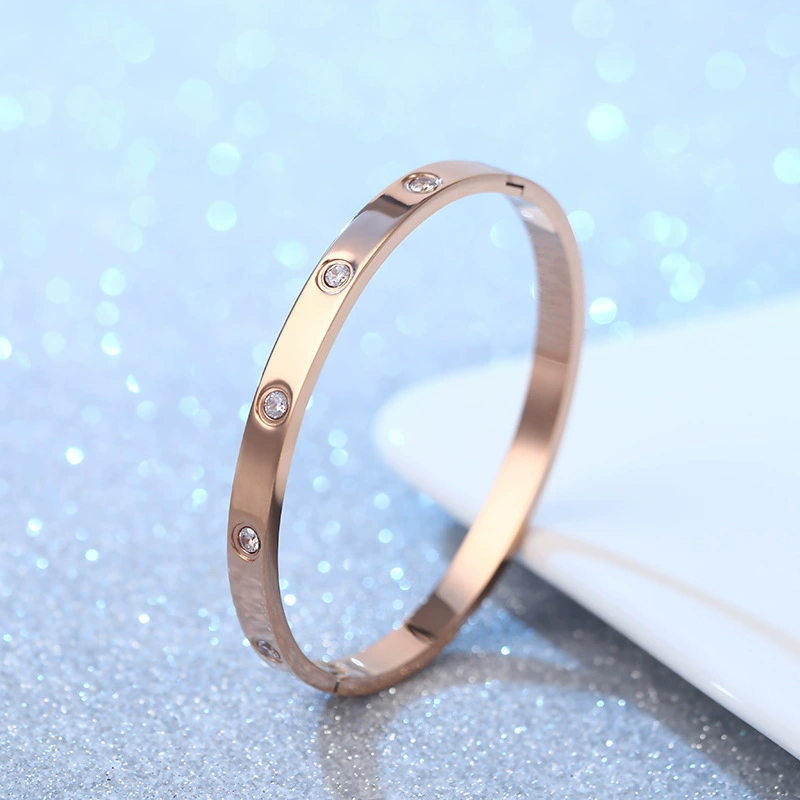 Браслет из нержавеющей стали с покрытием розовым 18K, европейский стиль, индивидуальная модная аксессуара