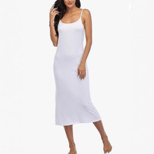 莫代尔长款吊带连衣裙,基本款可调节细肩带打底裙柔软园领睡衣裙
