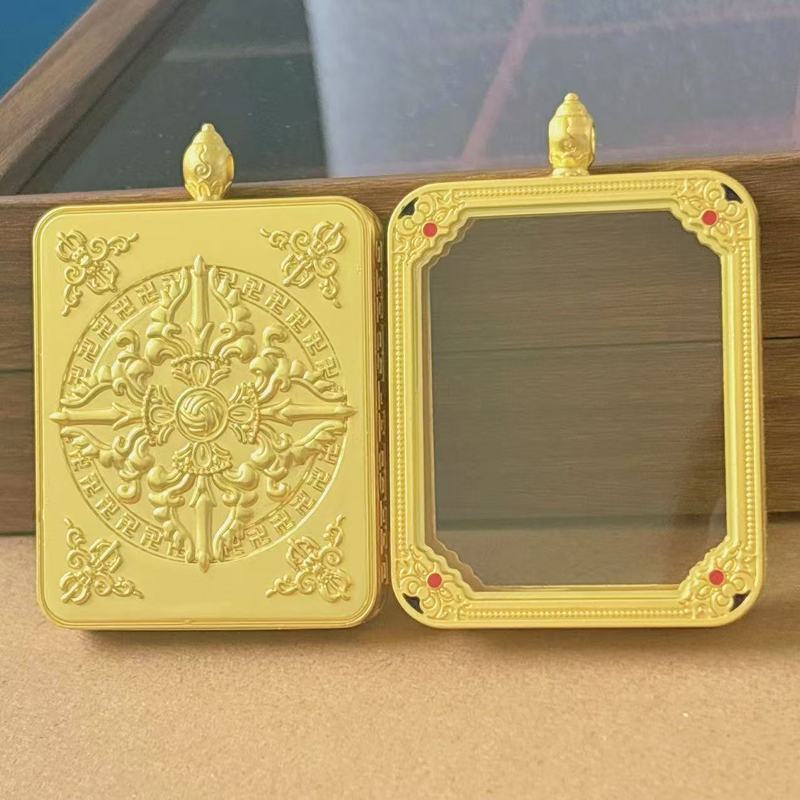 合金单双面唐卡嘎乌盒吊坠五爷文殊双面立体唐卡吞金兽边框吊坠挂|undefined
