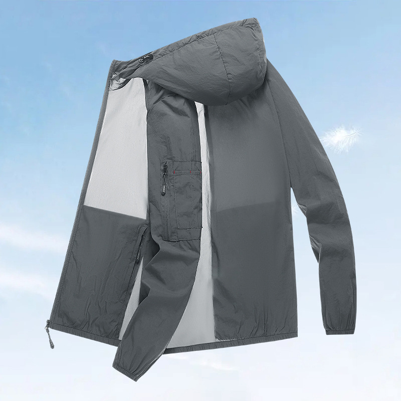 2025 新しい夏の薄いジャケットメンズスタンドカラールーズ氷感日焼け防止服メンズカジュアルアウトドアスポーツウインドブレーカー|undefined
