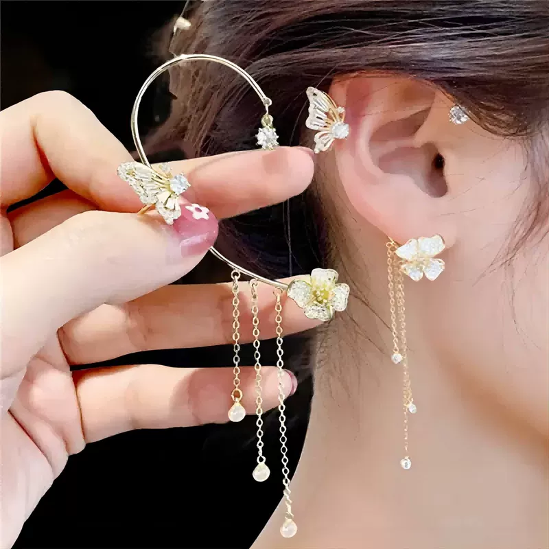 Кросс-бортный горячий продажа Fairycore бабочка Sutu серьги клип Auft Douyin те же дамские кристаллы эстетический кончик для ушей