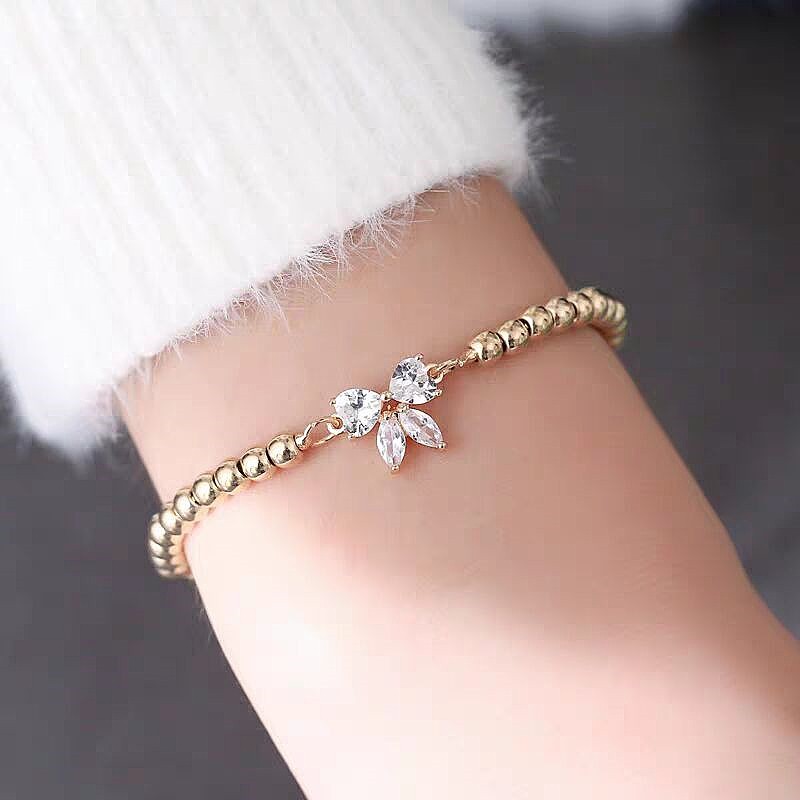 Cross-Border Hot Selling Ins Style Micro-Paved Zircon Bow Bracelet Versatile Watch Accessories Beaded Adjustable Bracelet for Women