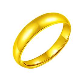 简约时尚素圈开口光圈结婚戒指 真空电镀条戒圆内弧黄金光面戒指