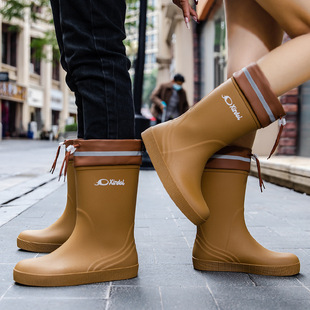 Cross-border special for couple rain boots mid-calf waterproof drawstring women's rain boots non-slip wear-resistant work rubber shoes one-piece delivery