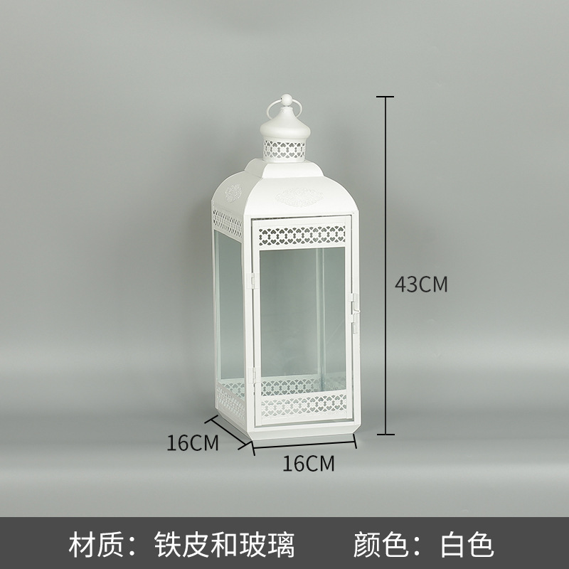 Blanco boda candelabro linterna boda carretera plomo accesorios atmósfera lámpara Marruecos viento lámpara decoración a prueba de viento vela pantalla