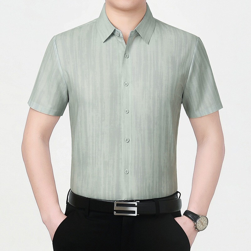 Brand Men's Mulberry Silk Shirt Short-Sleeved Summer New Style Middle-Aged Business Casual Lapel Non-Iron Men's Shirt