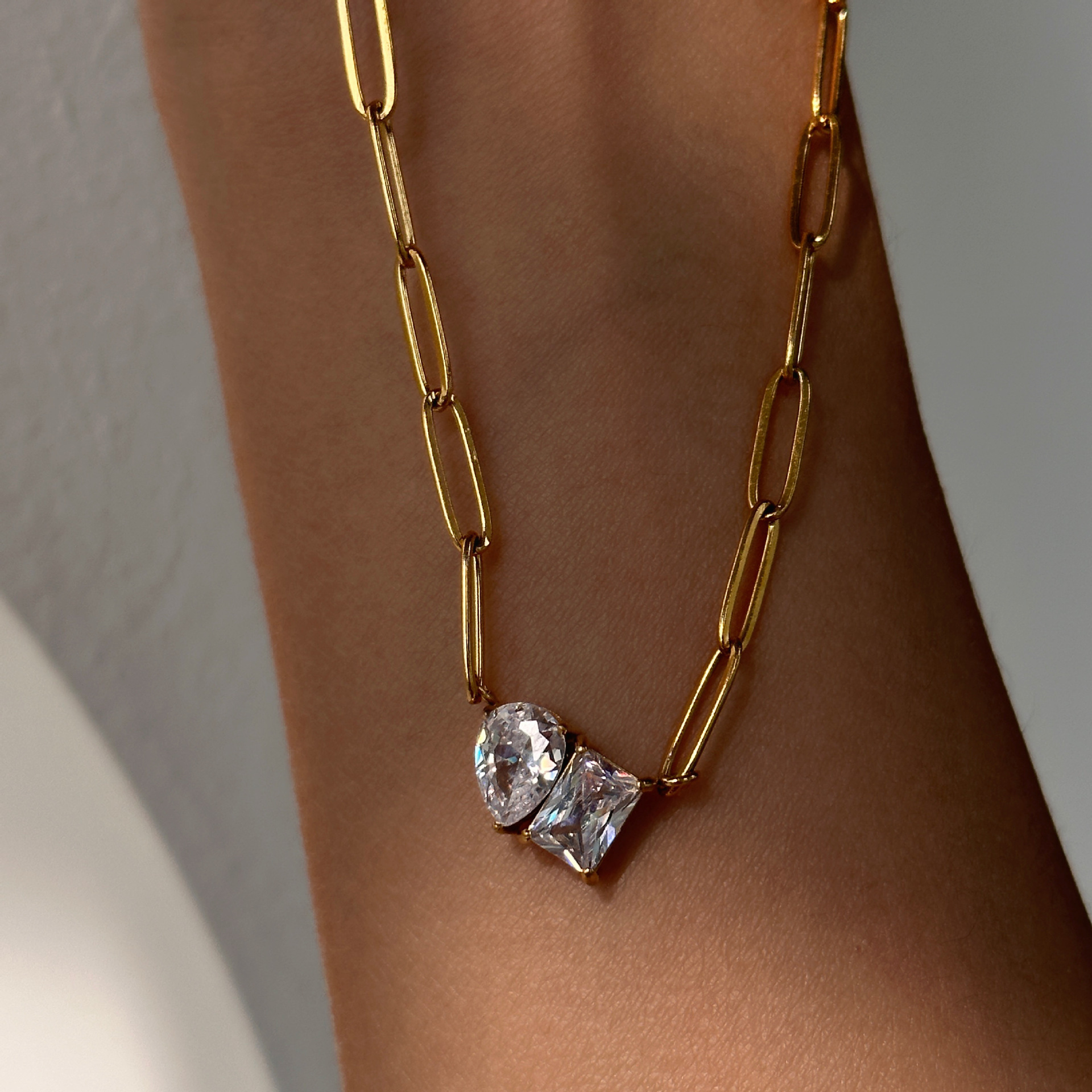 Collar de Circonita en Forma de Pera, Bañado en Oro, Estilo Vintage