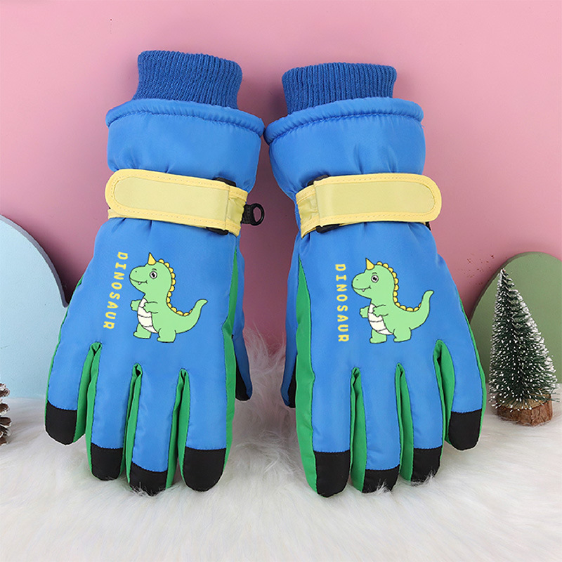 Niños con pantalla táctil invierno 3 - 12 años de edad grueso impermeable a prueba de viento antideslizante calentamiento de esquí para jugar con nieve guantes de dinosaurio de terciopelo