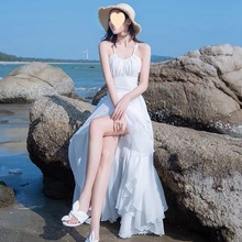 三亚沙滩裙新款白色露背连衣裙超仙海边旅游拍照度假长裙夏