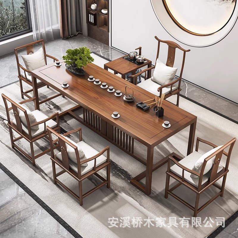 無垢材茶テーブル リビングルーム茶台 新中式禅意 オフィス用茶テーブルと椅子セット 羅漢ベッド 禅意スタイル|undefined