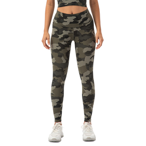 Camouflage Yoga Pants Women's High Waist Hip Lifting Fitness Pants Thin Summer Antibacterial Naked Sports Tights Peach Butt Pants