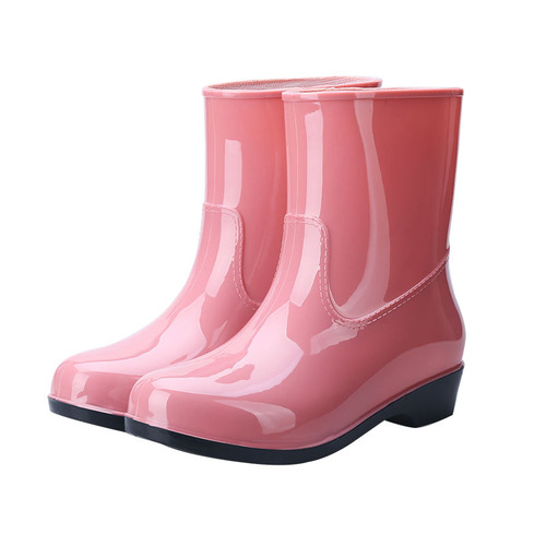 All-season warm water shoes, mid-tube non-slip rain boots, Korean style women's rain boots, waterproof car wash shoes, fashionable non-slip work shoes