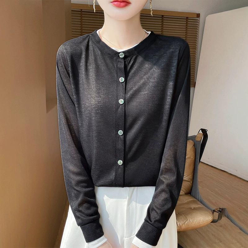 К spring summer вязаный кардиган, тонкий длинный рукав, набор, 2025 год, круглый ворот, свободный фасон
