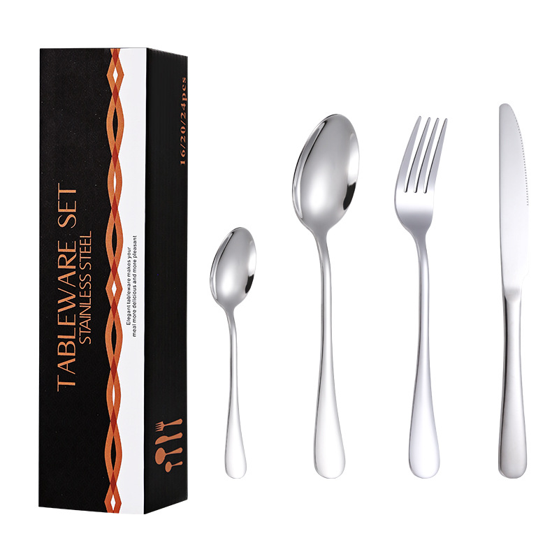 Amazon popular vajilla de acero inoxidable occidental 16 piezas traje 1010 cuatro piezas principales cuchillo, tenedor y cuchara traje de caja de regalo transfronterizo