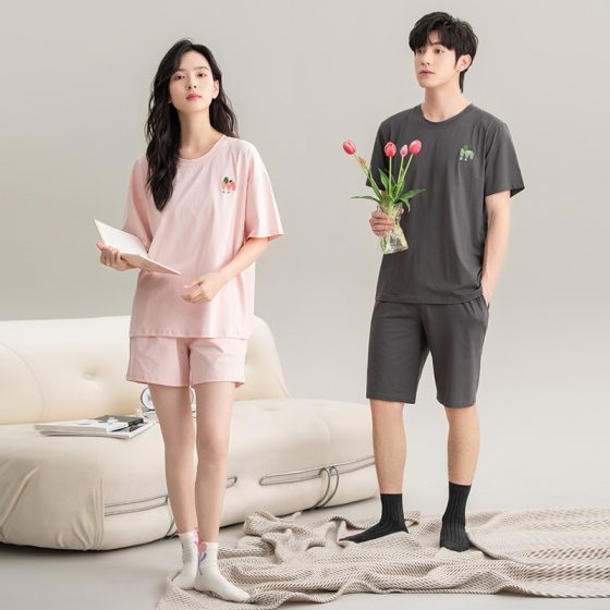 Class A Antibacterial Couple Pajamas Pure Cotton Summer Thin Short-sleeved Shorts Men and Women Korean Style Casual Home Clothes suit