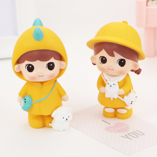 Creative cute couple doll car ornaments cartoon little dolls baking cake decorations office desk decorations
