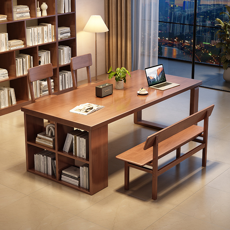 Nórdico simple y moderno de madera sólida gruesa y ensanchada mesa de escritorio de lectura y estudio mesa de comedor en uno