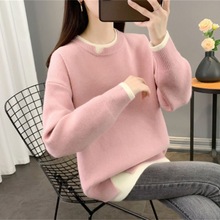 时尚简约假两件软糯毛衣女2024秋冬上新宽松慵懒风外穿套头针织衫