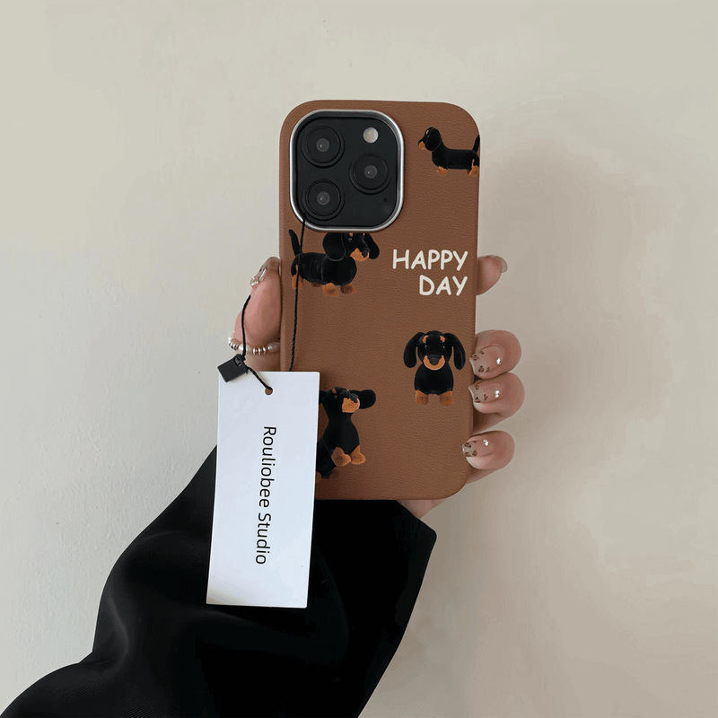 Black skin dachshund dog phone case for apple 16pro iphone15/14 plain skin 13 advanced 11 cute XR/X