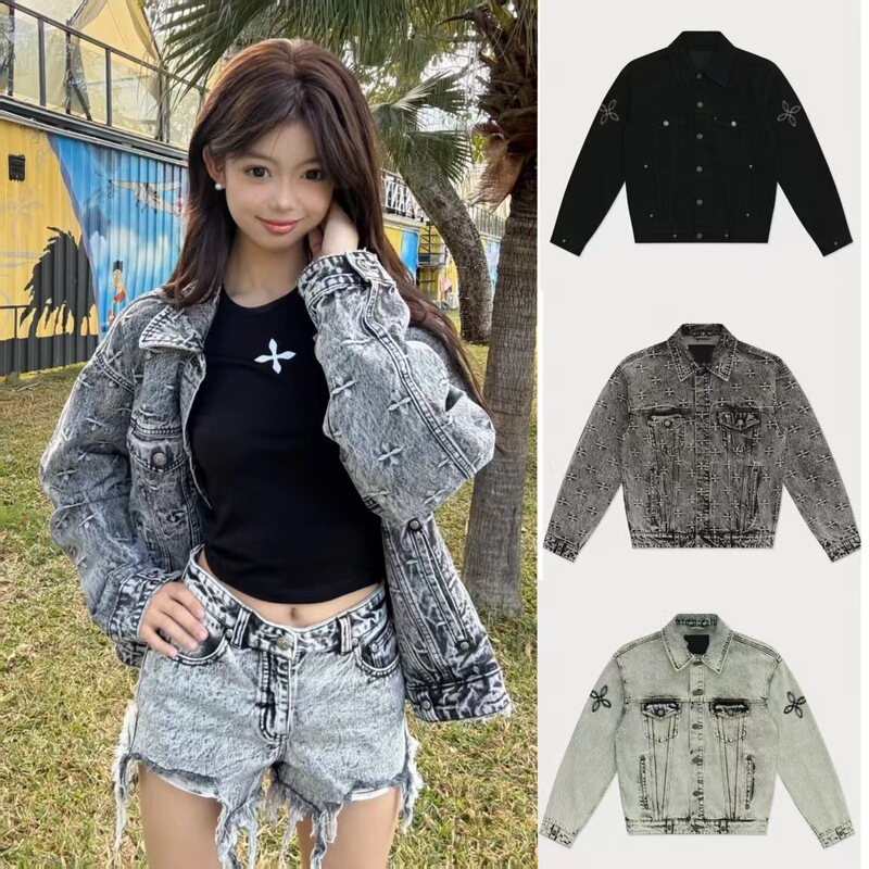 Sk Storm Garden Broad Denim Jacket Washed Cotton Black Retro Jacket 25 Spring New Style