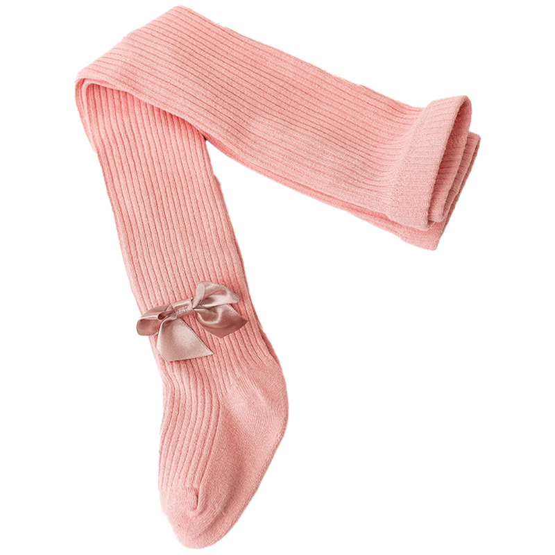 Versión coreana de polainas para niñas con lazo, pantimedias de bebé de doble aguja, leggings para niños con tiras verticales finas para niños