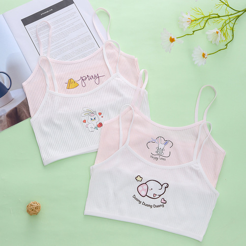 Thread-spool pure cotton developmental undergarment one-stage strapless backless bra single-layer anti-bulge elementary school girl's bra