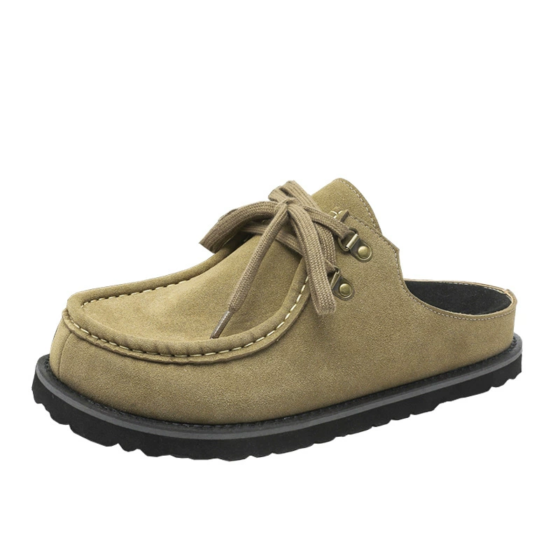 Ретро универсальные Birkenstocks 2025 весна, новые шнурованные замшево-кожаные шлёпанцы с открытым носком для ленивых