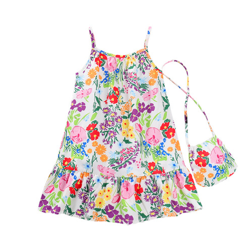 Girls summer new dress children's floral skirt baby girl ethnic style contrast flower skirt suspender skirt