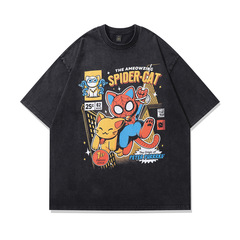 TKPA American Hip-Hop Cartoon Print Oversized Washed Distressed Short-Sleeve T-Shirt for Men and Women Street Fashion Brand Tee