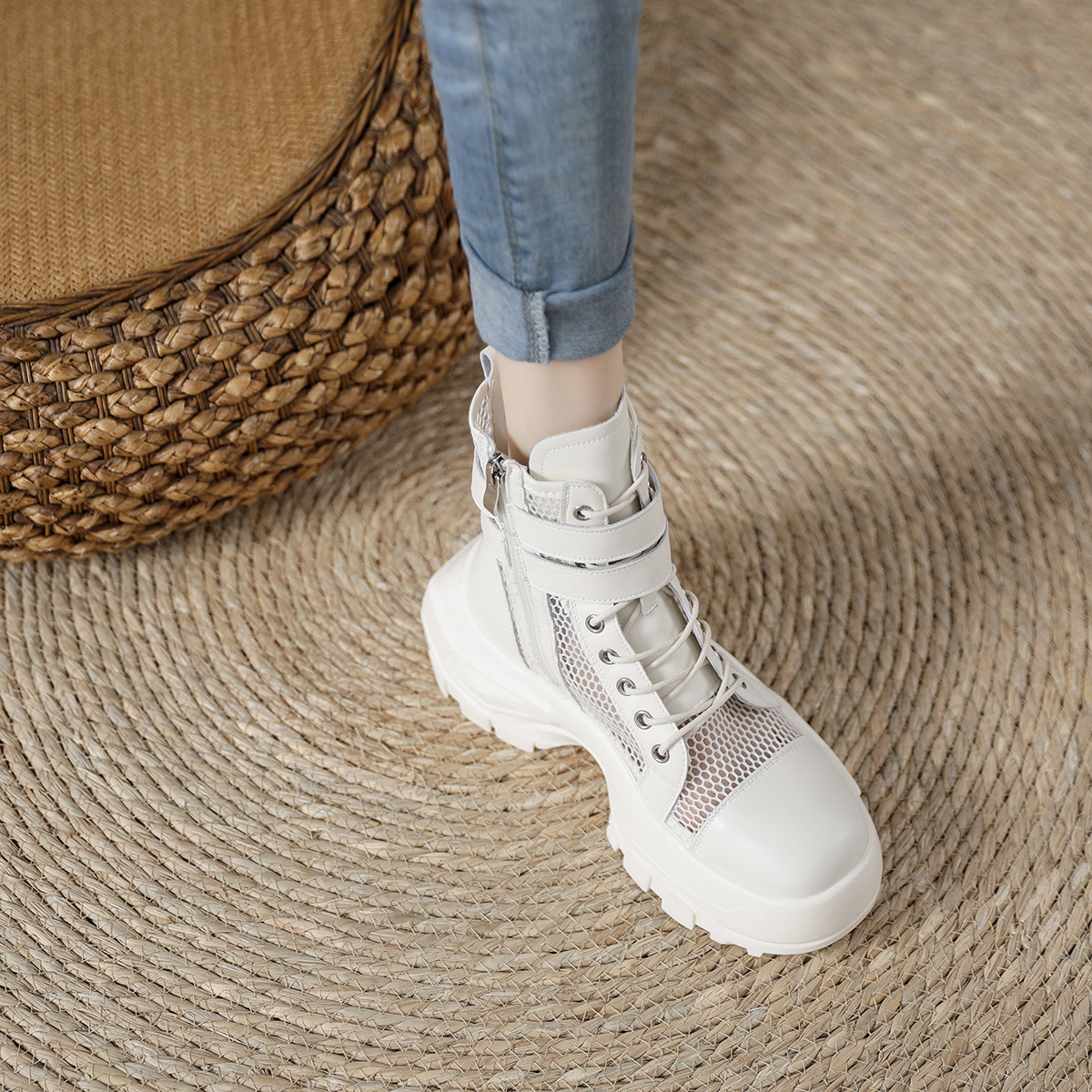 Sports thick-soled Martin boots women's summer thin 2023 new thick-soled mesh hollow breathable boots mesh boots sandals_voghion.com