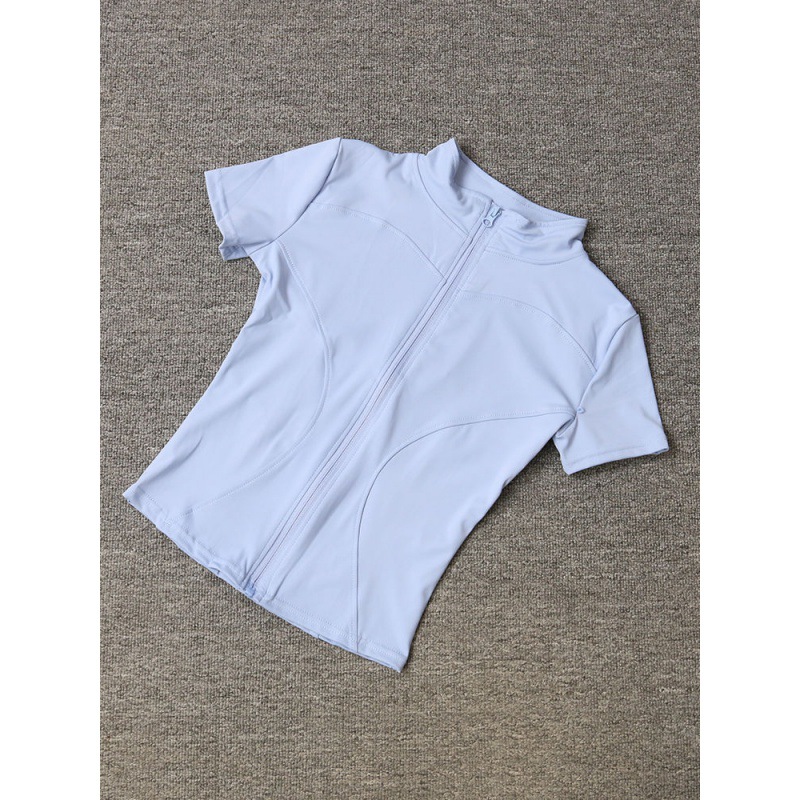 PilaTes STand-up Collar Zipper FiTness CloThing Yoga CloThing Women's Quick-drying Ice-sense BreaThable TighT T-shirT SporTs ShorT-sleeved Running