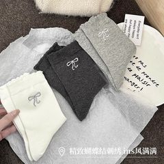 可爱少女风芭蕾中筒袜蝴蝶结透气花边夏季裙子堆堆ins学院风百搭