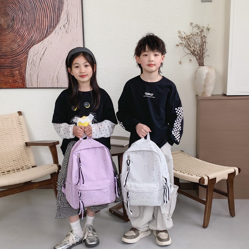 Jardín de infantes, bolsas escolares de estrellas de gran capacidad, mochila simple de color sólido para niños y niñas, nueva bolsa infantil transfronteriza