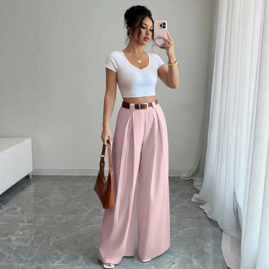 2026 Cross-Border European and American Shein New Spring/Summer High-Waisted Drapey Loose Slimming Versatile Casual Suit Pants